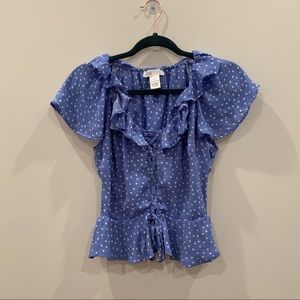 Blue polka dot ruffle crop top 🫐
